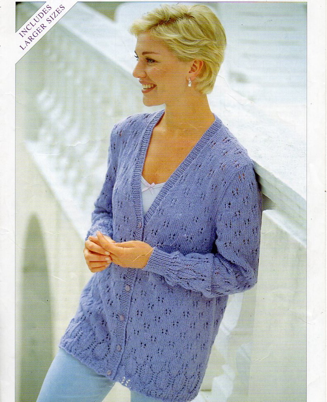 Womens Lacy Cardigan Knitting Pattern Pdf Ladies Long V Neck Jacket