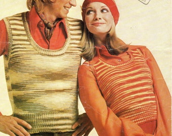 Vintage Knit Tank Top Pattern, Ladies Mens Slipover (PDF Download)