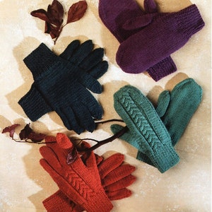 gloves mittens knitting pattern pdf 2 needle gloves mitts small medium large 6-8.5 inch palm DK light worsted 8ply pdf instant download