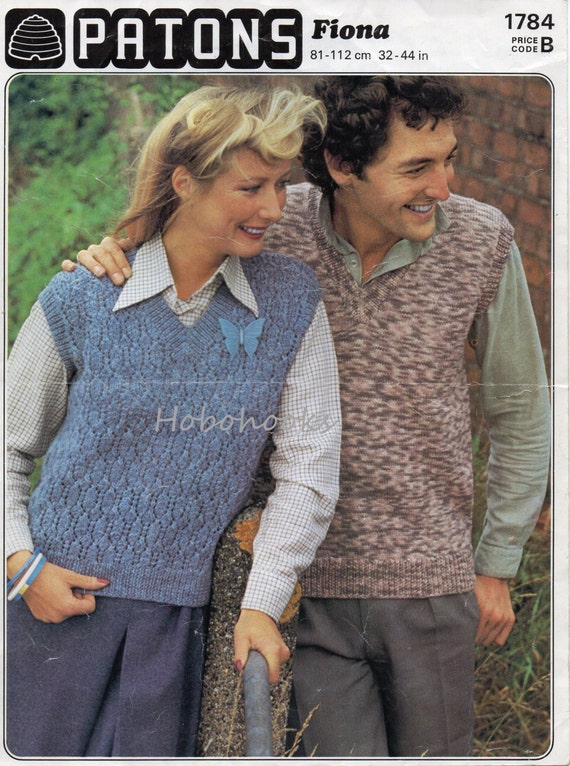 Vintage Womens Mens Slipover Knitting 