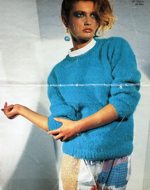 Womens Mohair Sweater Knitting Pattern Pdf Ladies Fluffy Jumper 34