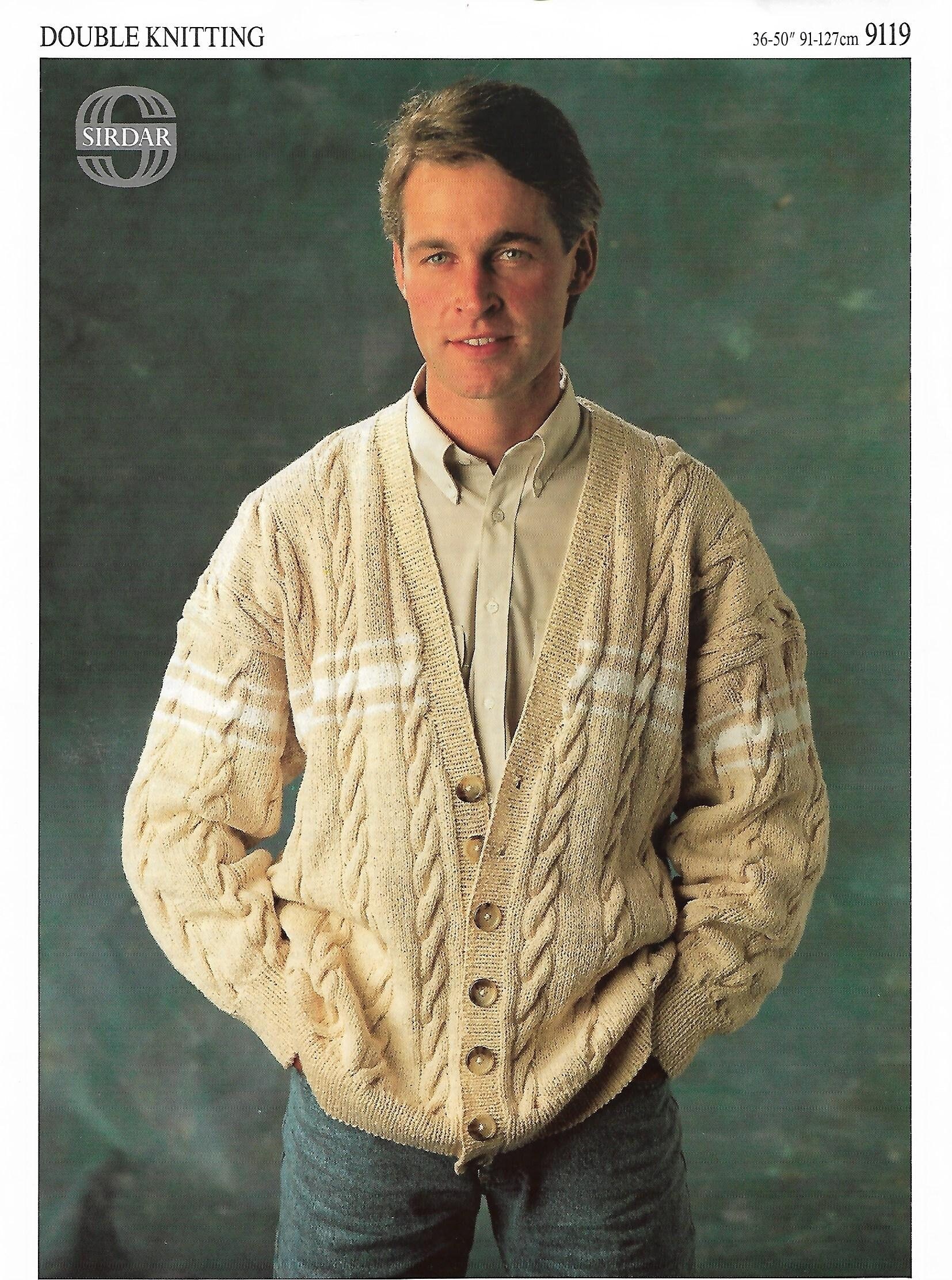 Mens Cable Cardigan Knitting Pattern Pdf Mens Cotton V Neck Etsy UK