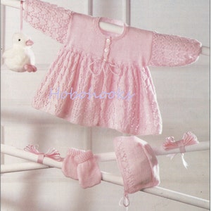 baby matinee coat bonnet mitts set knitting pattern pdf 4ply matinee coat matinee set 16-22&quot; 4ply fingering PDF instant download