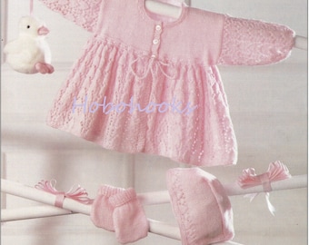 Baby Matinee Set Knitting Pattern: Coat, Bonnet, Mitts (PDF Download)