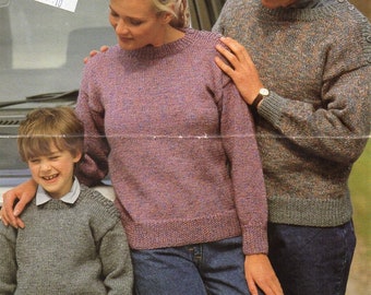 womens mens sweater knitting pattern pdf childs button shoulder round neck jumper 24-42 inch chest Aran Worsted 10ply PDF instant download