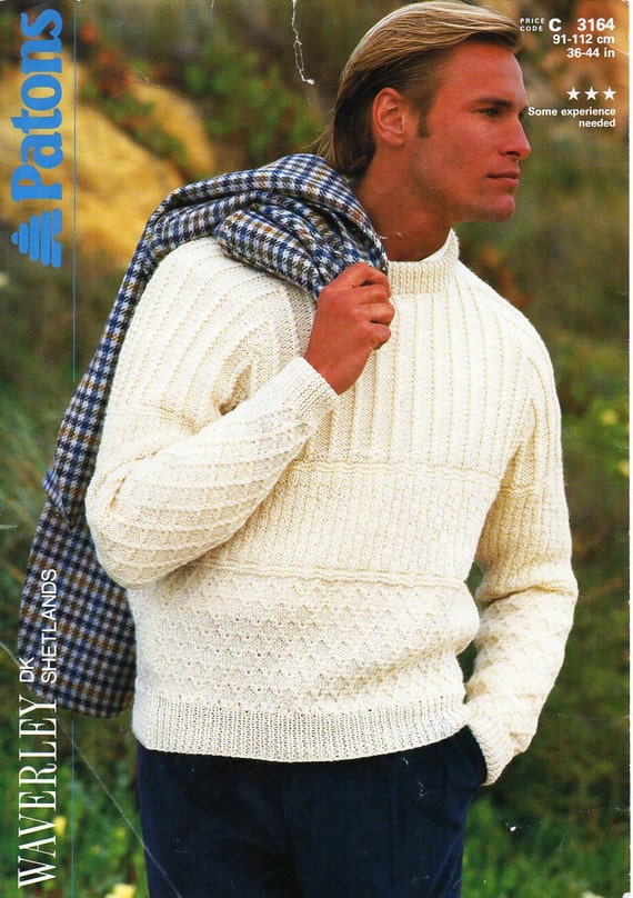 Mens sweater knitting pattern pdf mens crew neck jumper | Etsy