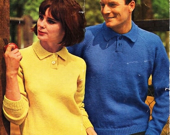 Vintage Polo Shirt Knitting Pattern, Mens Womens Jumper (PDF Download)