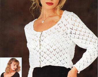 womens knitting pattern pdf womens lacy short cardigan ladies lace crop top 30-40" DK light worsted 8ply pdf instant download