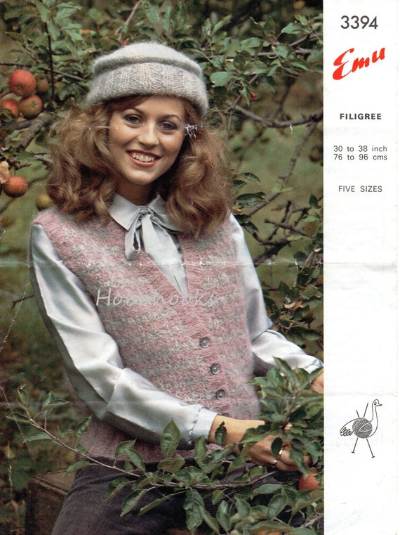 Vintage Womens Mohair Waistcoat Hat Knitting Pattern PDF Ladies