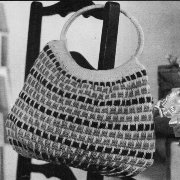 vintage knitting bag knitting pattern PDF womens craft bag handbag ladies bag 11x17" DK light worsted 8ply pdf instant download