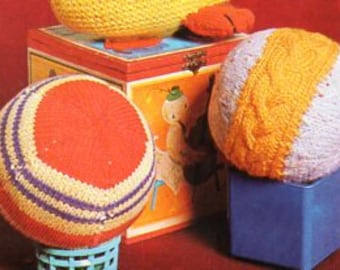vintage ball knitting pattern pdf knitted ball toy striped or cable 14.5 inches around DK light worsted 8ply pdf instant download