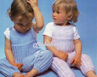 baby dungarees knitting pattern pdf all in one ribbed overalls rompers romper suit 18-20" DK 8ply light worsted PDF Instant download