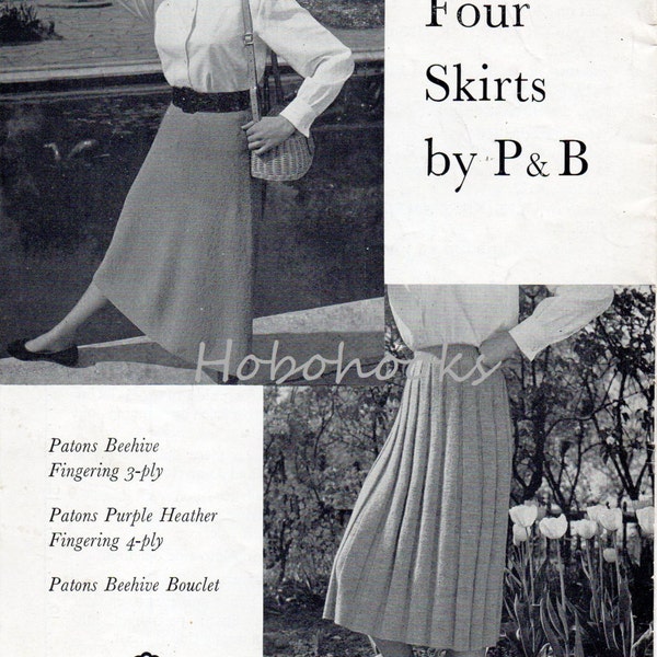 vintage womens skirt knitting pattern pdf ladies A line pleated skirt  36-38inch hips 3 Ply 4 Ply boucle DK PDF instant download