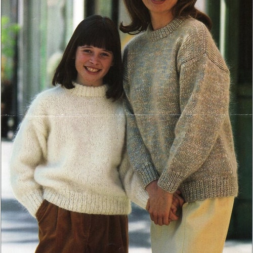 womens classic mohair sweater knitting pattern pdf ladies crew neck jumper 26-48