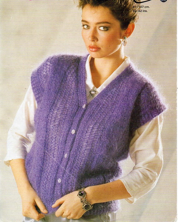 Womens Mohair Waistcoat Knitting Pattern Pdf Ladies Lacy V Neck