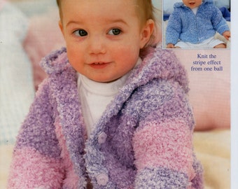 baby childrens hooded jacket knitting pattern pdf chenille cardigan with hood 16-26 inch chenille chunky bulky PDF Instant Download