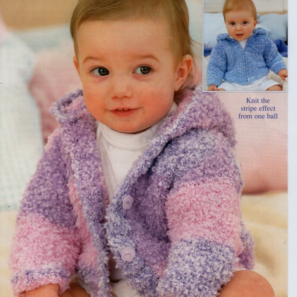 baby childrens hooded jacket knitting pattern pdf chenille cardigan with hood 16-26 inch chenille chunky bulky PDF Instant Download