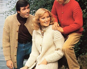 Vintage Ribbed Cardigan Knitting Pattern, Round Neck Jacket (PDF Pattern)