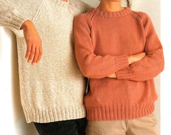 womens / mens classic sweaters knitting pattern pdf download round neck jumper 32-46 inch aran worsted 10 ply yarn unisex knitting pattern