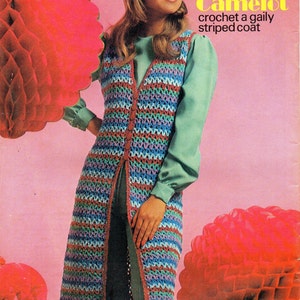Womens CROCHET PATTERN womens crochet waistcoat tunic coat striped long waistcoat retro 33-38 inch DK ladies crochet pattern pdf download