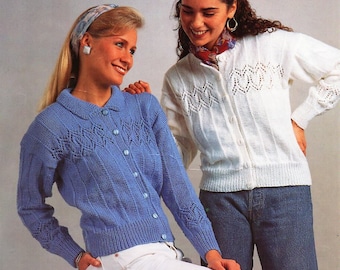 womens cardigan knitting pattern pdf ladies jacket collar / round neck 32-39" DK light worsted 8ply pdf instant download