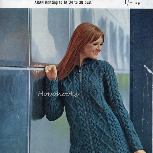 Ladies Aran Cable Coat Knitting Pattern. PDF Instant Download Etsy