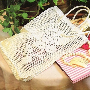 filet crochet bag pattern CROCHET PATTERN pdf rose motif flower crochet bag 30x38cm thread crochet cotton pdf instant download