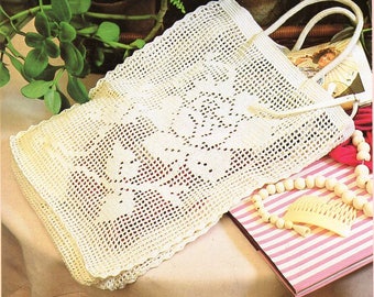 filet crochet bag pattern CROCHET PATTERN pdf rose motif flower crochet bag 30x38cm thread crochet cotton pdf instant download