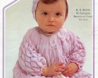 vintage baby girl matinee jacket bonnet knitting pattern pdf Matinee coat cardigan matinee set 16-20" 3Ply light fingering instant download