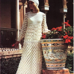 vintage womens crochet wedding dress pdf Juliet cap crochet brides dress 32-42 inch DK light worsted 8ply pdf instant download