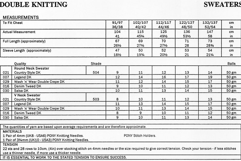 Mens Sweater Knitting Pattern Pdf Mens Jumper Larger Sizes 36-54