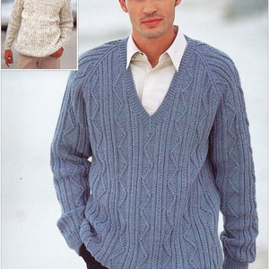 mens cable sweater knitting pattern pdf mens jumper crew neck v neck 38-48 inch DK light worsted 8ply PDF Instant Download