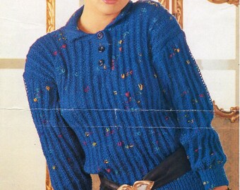 womens polo shirt sweater knitting pattern pdf ladies rib jumper collar 30-40 inch DK / Light Worsted / 8ply yarn pdf instant download