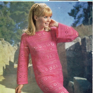 Womens crochet dress crochet pattern pdf ladies lacy crochet dress retro 70s 34-38" 3 Ply light fingering PDF instant download