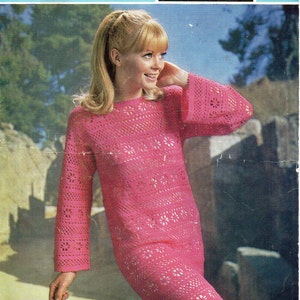 Womens crochet dress crochet pattern pdf ladies lacy crochet dress retro 70s 34-38" 3 Ply light fingering PDF instant download