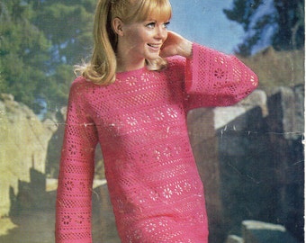 Vintage 70s Crochet Dress Pattern, Lacy Retro Design (PDF Download)