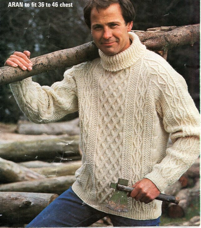 Vintage Mens Aran Sweater Knitting Pattern Pdf Mens Cable Polo - Etsy UK