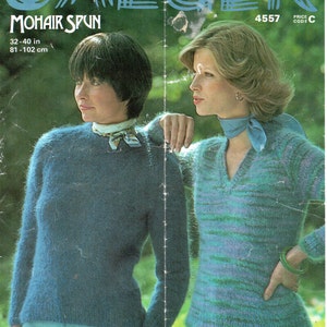 womens mohair sweaters knitting pattern pdf download round neck v neck 34-40&quot; 10 Ply mohair womens knitting patterns PDF instant download