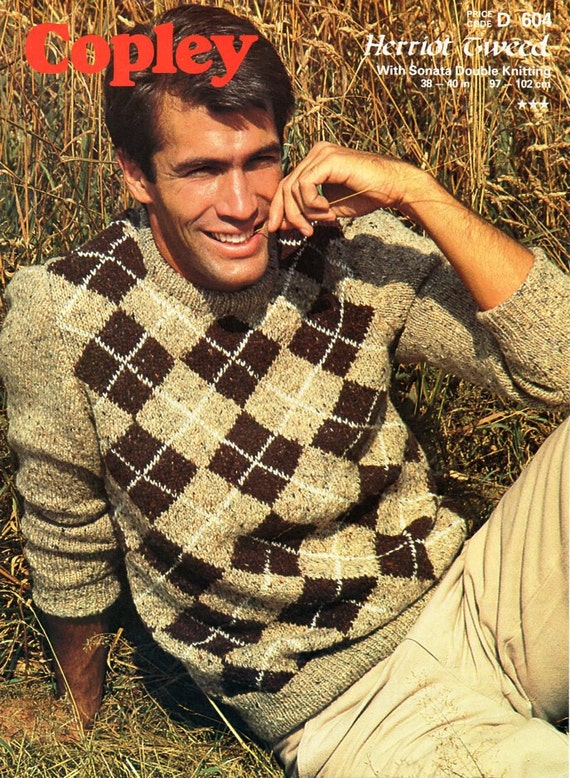 Vintage mens argyll sweater knitting pattern pdf DK mans | Etsy