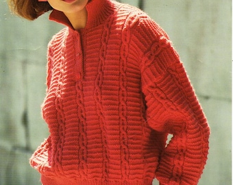 womens sweater knitting pattern pdf ladies polo shirt cable jumper with collar 32-38" DK light worsted 8ply pdf Instant Download