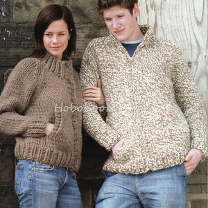womens mens super chunky cardigan knitting pattern pdf ladies jacket Zip or Buttons 32-42" super chunky super bulky PDF instant download