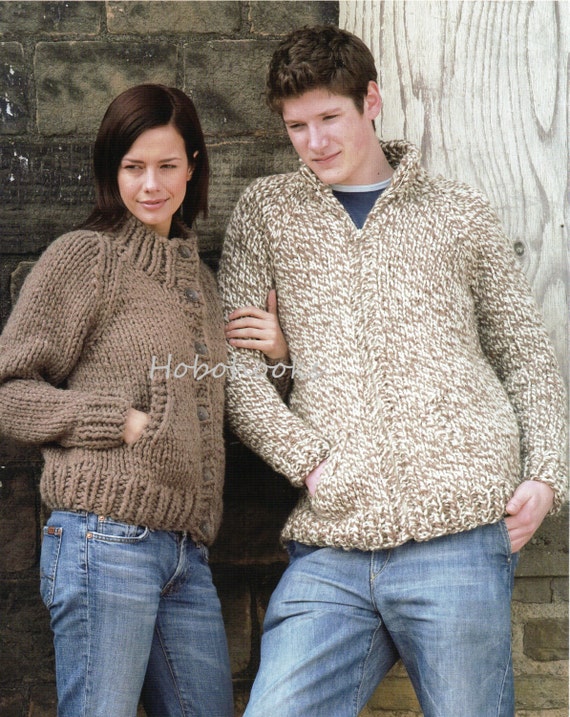 womens mens super chunky cardigan knitting pattern pdf ladies jacket Zip or  Buttons 32-42 super chunky super bulky PDF instant download