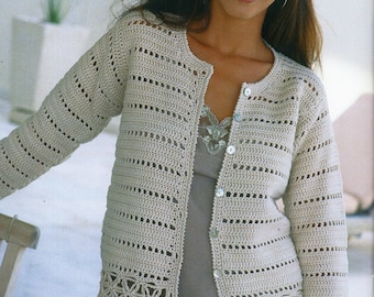 womens crochet cardigan crochet pattern lacy crochet jacket v or round neck 26-38inch cotton DK womens crochet patterns pdf instant download