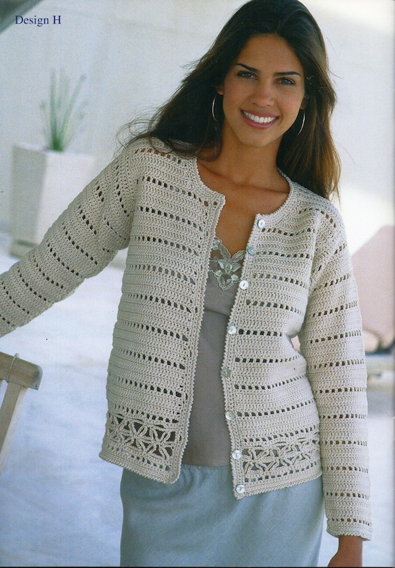 womens crochet cardigan crochet pattern lacy crochet jacket v or round neck  26-38inch cotton DK womens crochet patterns pdf instant download