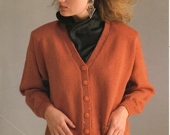 Womens V-Neck Cardigan Knitting Pattern, 24-44 Inch Chest (PDF Pattern)