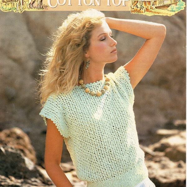 womens top knitting pattern PDF ladies cotton short sleeve sweater 30-42" cotton aran worsted 10ply PDF instant download