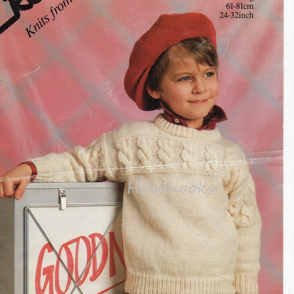 childrens DK cable sweater knitting pattern pdf childrens cable jumper 24-32 inch DK light worsted 8ply PDF instant download