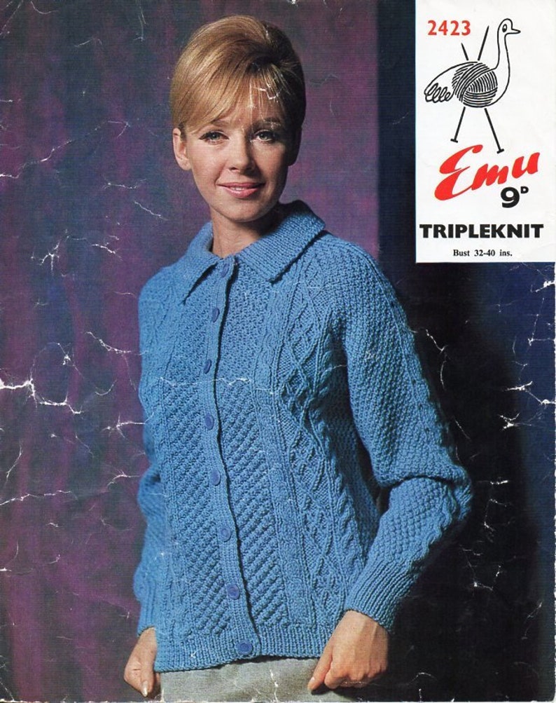 Aran Knitting Pattern Cardigan Jacket Ladies Size 32/40" 