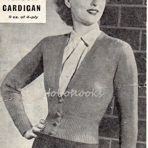 vintage womens cardigan knitting pattern pdf ladies long v neck fitted cardigan 35" 4Ply fingering PDF instant download