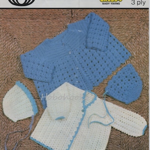 vintage baby crochet matinee jacket crochet pattern pdf matinee coats bonnets crochet cardigan 18&quot; 3ply light fingering PDF instant download